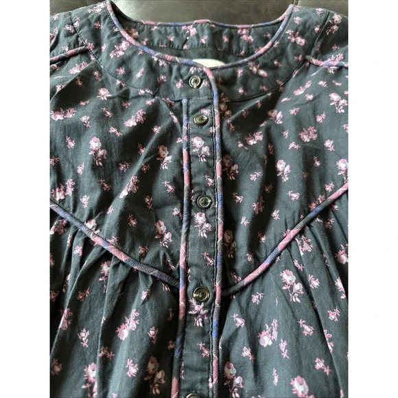 Sezane Women Size 42/US 10 Milou Shirt Maxi Floral Patchwork Black Blouse - Picture 12 of 12